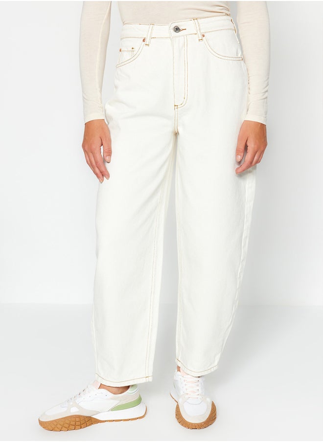 trendyol - White High Waist Barrel Jeans TWOSS23JE00295 - Image 1