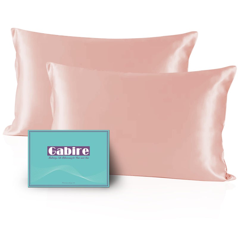 Gabire Mulberry Silk Pillow Cases Set of 2, Both Sides Real Silk Pillowcase for Hair and Skin Prevent Acne Organic Silk Pillow Cases 2 Pack with Hidden Zipper, Coral Pink, Standard (20"Ã—26") - Image 1