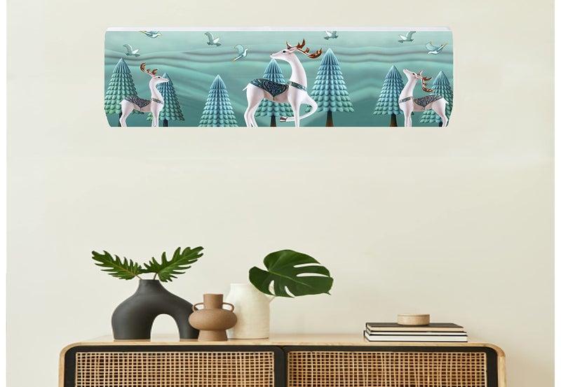 DARSHANAM WORLD Printed Air Conditioning Dust Cover Folding Designer Ac Cover for Indoor Split Ac 1.5 ton (97 x 31 x 21 .5 cm ) (3D WHITE DEER), Polyester - Image 1