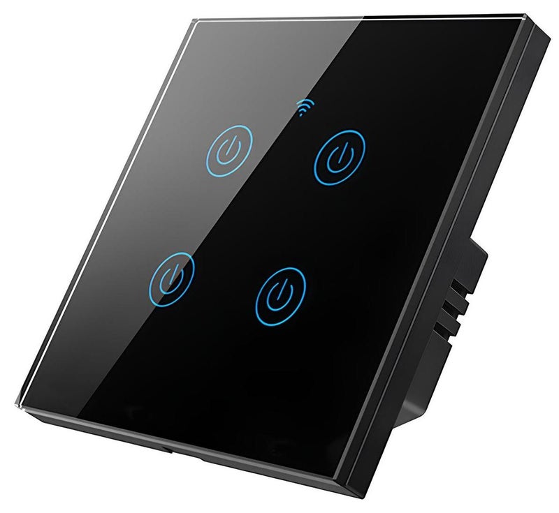 WiFi Smart Wall Light Switch, No Neutral Wire Required, No Hub Required, Compatible with Google Home & Alexa, Touch & App Remote Control, Timing Function & Voice Control  (Gang 4, Black) - Image 1