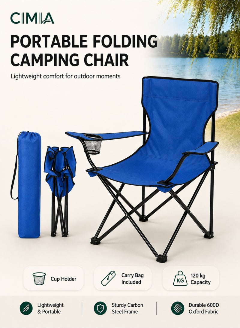 CIMIA Lightweight Folding Camping Chair With Cup Holder & Carry Bag, 50x50x80cm Portable Outdoor Chair For Beach Picnic Camping Garden Balcony, Blue, 120kg Capacity - Image 1