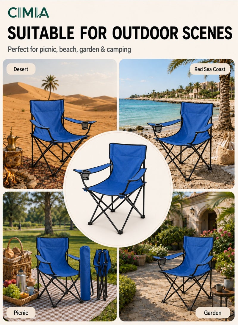 CIMIA Lightweight Folding Camping Chair With Cup Holder & Carry Bag, 50x50x80cm Portable Outdoor Chair For Beach Picnic Camping Garden Balcony, Blue, 120kg Capacity - Image 3