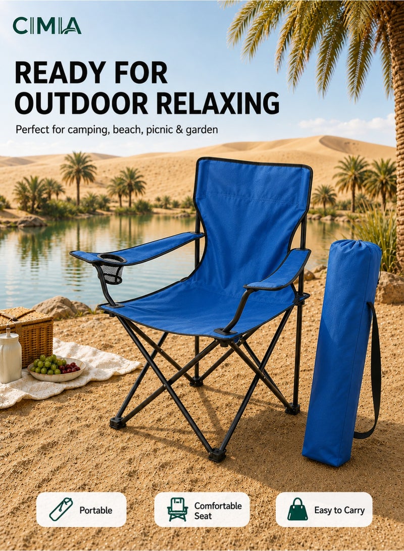 CIMIA Lightweight Folding Camping Chair With Cup Holder & Carry Bag, 50x50x80cm Portable Outdoor Chair For Beach Picnic Camping Garden Balcony, Blue, 120kg Capacity - Image 5