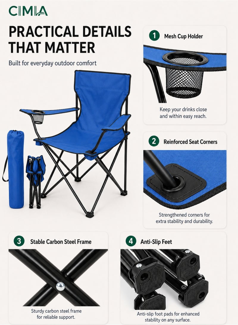 CIMIA Lightweight Folding Camping Chair With Cup Holder & Carry Bag, 50x50x80cm Portable Outdoor Chair For Beach Picnic Camping Garden Balcony, Blue, 120kg Capacity - Image 2