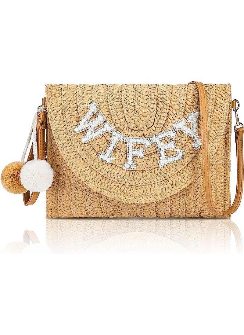 English Letter Bride Mrs Wifey Woven Single Shoulder Bag For Parties Weddings Bridal Showers Favors Wedding Supplies wifey 