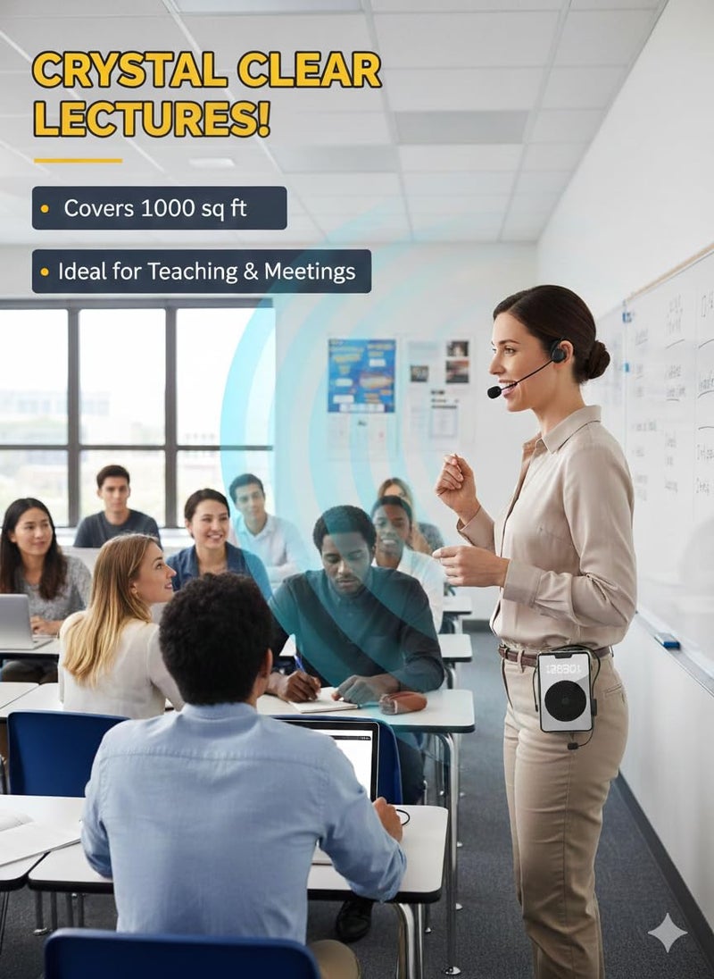 Cason Wired Voice Amplifier for Teachers with Mic for Teaching in Classroom with FM Radio & Magnetic Lavalier,16H Battery, Bluetooth Collar Mic with Speaker for Tour Guides, Meetings - Image 4