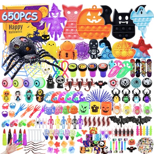 DKZ 650Pcs Halloween Party Favors for Kids Bulk Fidget Toys for Party Supplies Halloween Treats Non Candy School Classroom Carnival Prizes Treasure Box Toy Chest Halloween Gifts Goodie Bag Stuffers - Image 1