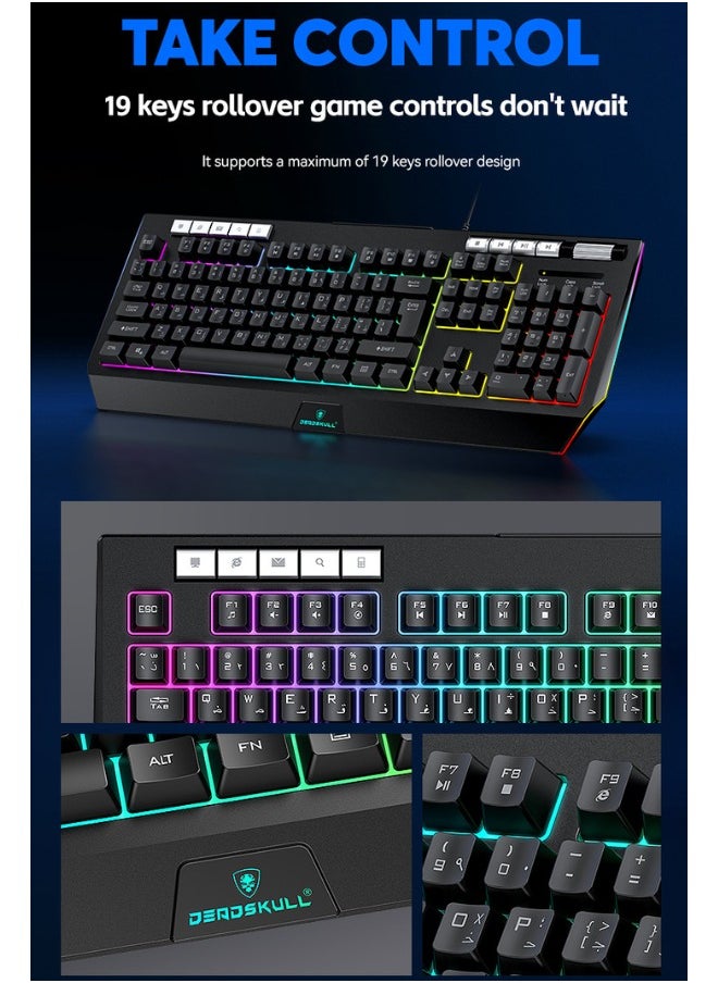 DEADSKULL - DEADSKULL 4-in-1 Gaming Combo Wired Keyboard, Mouse, Headphone & Mouse Pad PC Gaming Kit 4 Bundle Set - C880 - Image 1