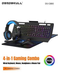 DEADSKULL DEADSKULL 4-in-1 Gaming Combo Wired Keyboard, Mouse, Headphone & Mouse Pad PC Gaming Kit 4 Bundle Set - C880  - Image 1