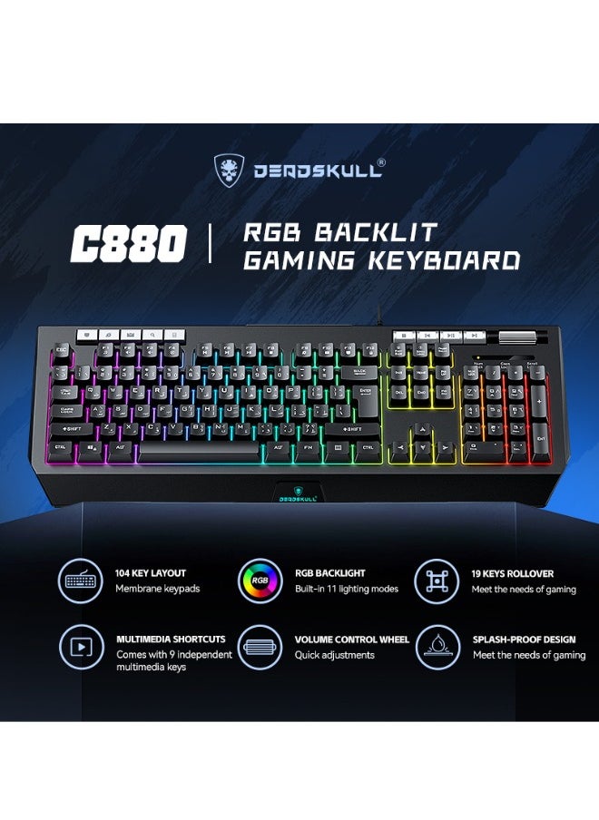DEADSKULL - DEADSKULL 4-in-1 Gaming Combo Wired Keyboard, Mouse, Headphone & Mouse Pad PC Gaming Kit 4 Bundle Set - C880 - Image 1