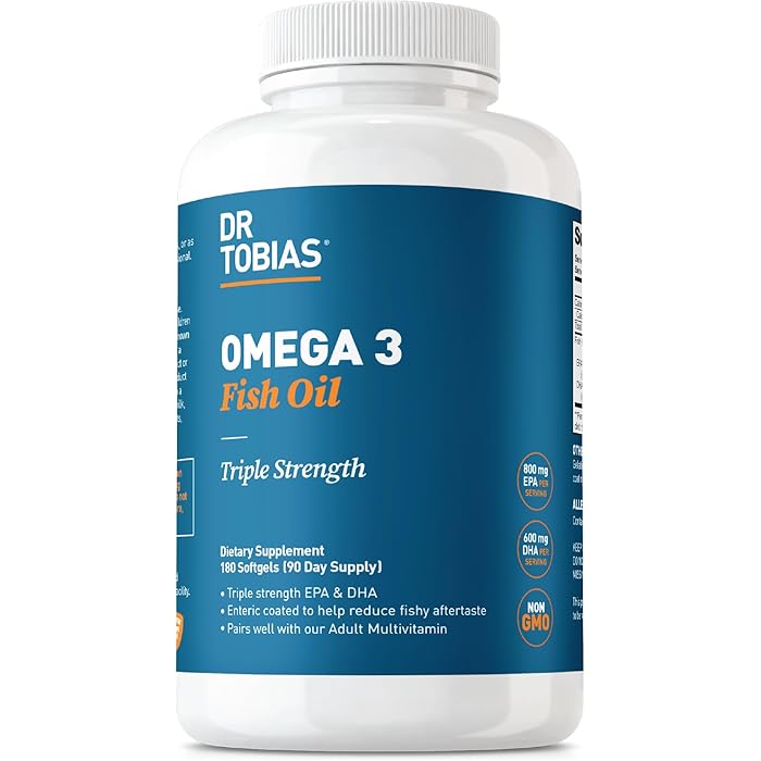 Dr. Tobias Omega 3 Fish Oil, 2000mg Triple Strength with 800mg EPA 600mg DHA Per Serving, Fish Oil Omega 3 Supplements for Heart, Brain & Immune Support, 180 Softgels, 90 Servings - Image 1