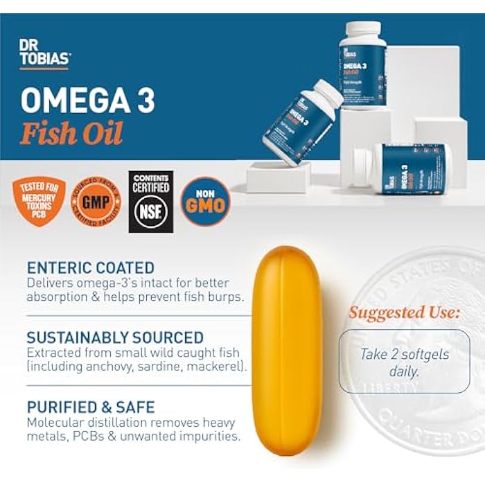 Dr. Tobias Omega 3 Fish Oil, 2000mg Triple Strength with 800mg EPA 600mg DHA Per Serving, Fish Oil Omega 3 Supplements for Heart, Brain & Immune Support, 180 Softgels, 90 Servings - Image 4