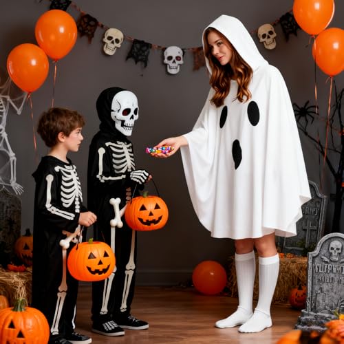 JEGERMIG Halloween White Ghost Poncho with Hood Funny Costume for Adults - Image 2