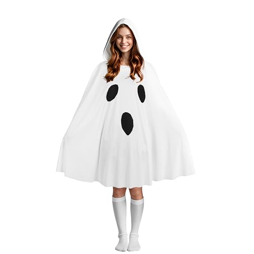 JEGERMIG Halloween White Ghost Poncho with Hood Funny Costume for Adults - Image 1