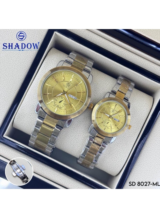 شادو طقم ساعات زوجية شادو فاخرة - وظيفة اليوم والتاريخ (عربي / إنجليزي) - تصميم متعدد الموانئ - Image 2