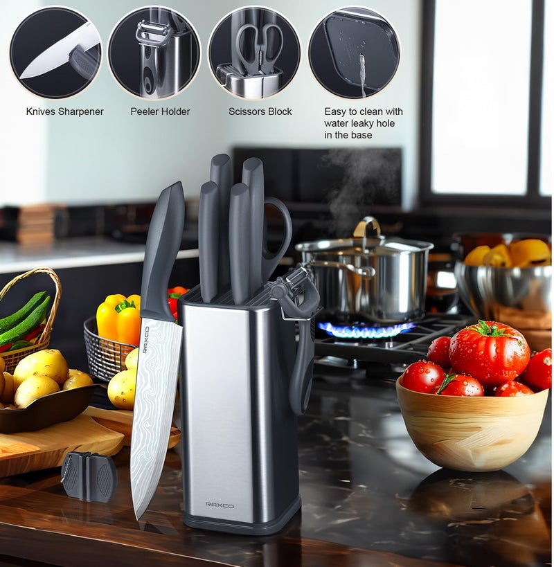 RAXCO Kitchen Knife Set,10-Piece Stainless Steel Knife Set with Block,Gray | Pro-Sharpened Kitchen Knives,Space-saving Compact Organizer for Small Kitchen,RV,Apartment and Dorm - Image 5