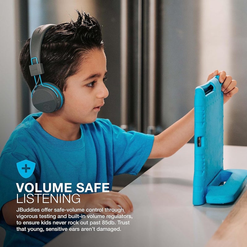 JLab JBuddies Studio Over-Ear Kids Wireless Headphones | Toddler Headphones | Kid Safe | Studio Volume Safe | Volume Limiter | Folding | Adjustable | Noise Isolation | with Mic (Gray Blue) - Image 2