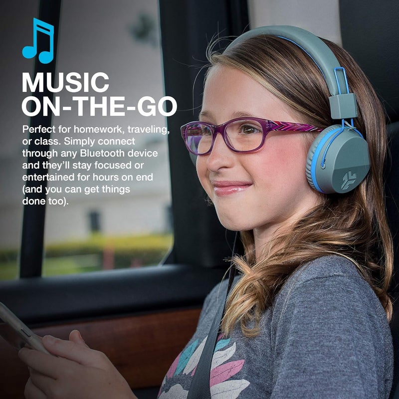 JLab JBuddies Studio Over-Ear Kids Wireless Headphones | Toddler Headphones | Kid Safe | Studio Volume Safe | Volume Limiter | Folding | Adjustable | Noise Isolation | with Mic (Gray Blue) - Image 3
