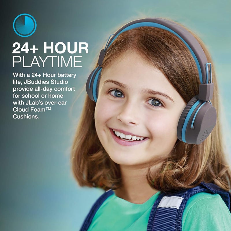 JLab JBuddies Studio Over-Ear Kids Wireless Headphones | Toddler Headphones | Kid Safe | Studio Volume Safe | Volume Limiter | Folding | Adjustable | Noise Isolation | with Mic (Gray Blue) - Image 4