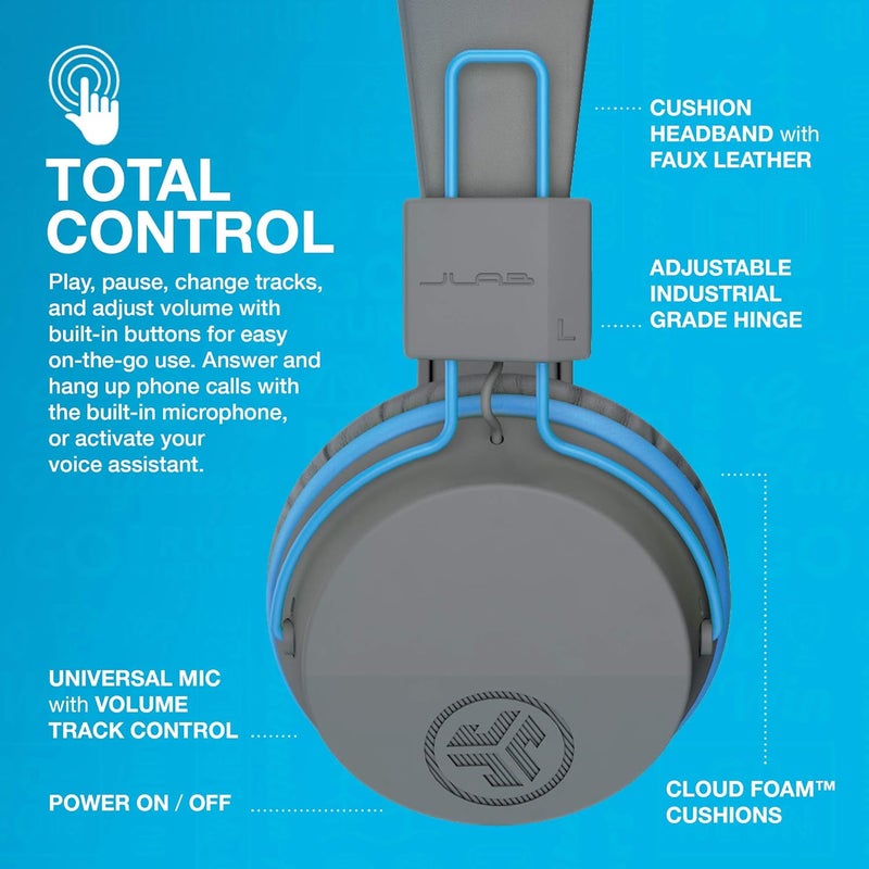 JLab JBuddies Studio Over-Ear Kids Wireless Headphones | Toddler Headphones | Kid Safe | Studio Volume Safe | Volume Limiter | Folding | Adjustable | Noise Isolation | with Mic (Gray Blue) - Image 5