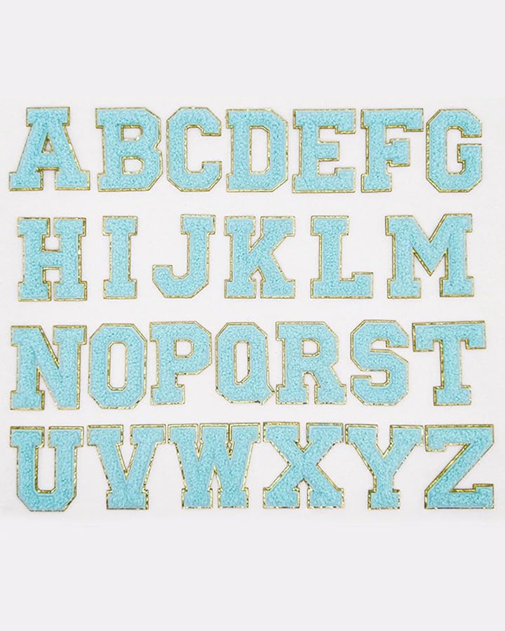 Sky Blue Chenille Iron On Letters A Z Alphabet Patches For Clothes Hats Socks - Image 1