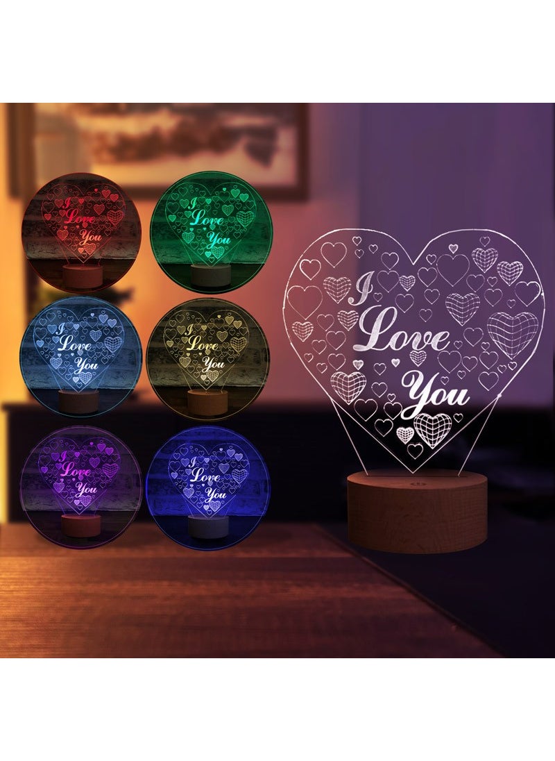 By-Lamp Heart I Love You Figured Decorative Gift Led Table Lamp | 7 Light Colors | Wooden Base  - Image 3