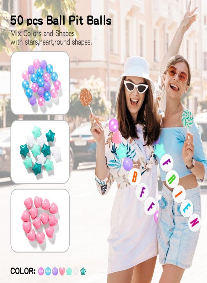 TRENDPLAY مجموعة أساور الصداقة العملاقة مع 50 كرة بلاستيكية، 24 دائرة إسفنجية لمجموعة الحرف اليدوية، اصنعي ديكورات حفلات أعياد الميلاد/الكريسماس النابضة بالحياة مع كرات دائرية على شكل نجمة (أخضر لؤلؤي وردي أزرق) - Image 4