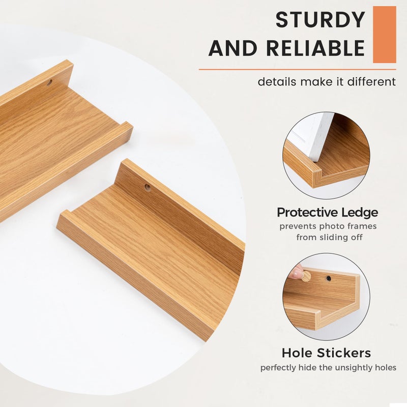 FLYJOE Picture Ledge Shelf, Floating Shelves Set of 2, 24 Inches Nursery Book Shelves for Toys Storage, Kids Bookshelf Wall Mounted for Living Room Bedroom Decor Books Photo Frames, Natural Oak - Image 3