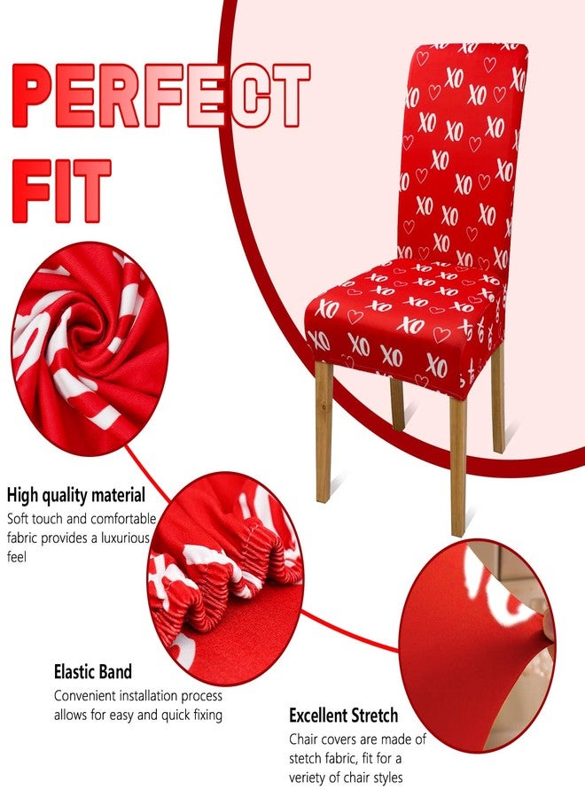 Kuyuayee Valentine's Day Chair Covers for Dining Room Set of 6 Valentines Heart Dining Chair Slipcovers 6 Pcs Stretch Removable Washable Seat Protector 6 Pack for Valentine Home and Party Decor - Image 3
