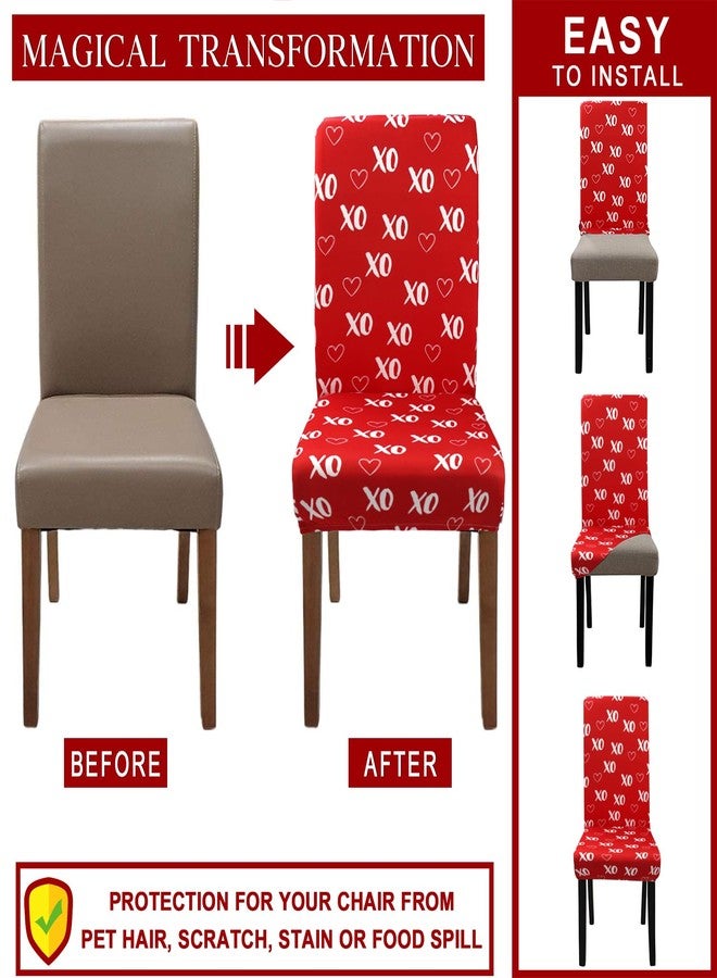 Kuyuayee Valentine's Day Chair Covers for Dining Room Set of 6 Valentines Heart Dining Chair Slipcovers 6 Pcs Stretch Removable Washable Seat Protector 6 Pack for Valentine Home and Party Decor - Image 4