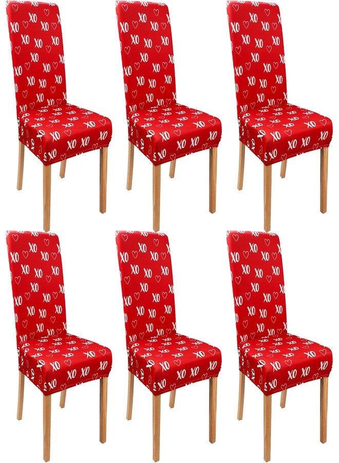 Kuyuayee Valentine's Day Chair Covers for Dining Room Set of 6 Valentines Heart Dining Chair Slipcovers 6 Pcs Stretch Removable Washable Seat Protector 6 Pack for Valentine Home and Party Decor - Image 1
