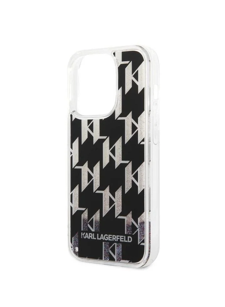 Karl Lagerfeld Liquid Glitter Case Monogram Pattern Glitter, Slim and Shiny Back Cover Compatible With iPhone 14 Plus - Black