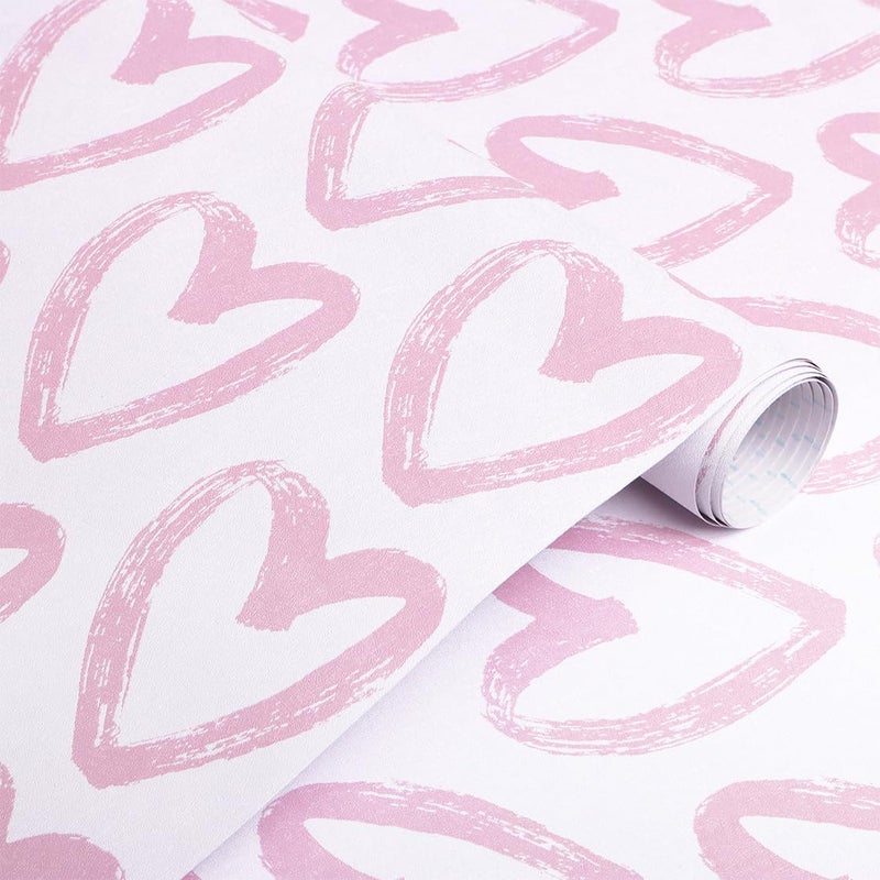 Timeet Pink Peel and Stick Wallpaper - Modern Heart Wall Decor, 17.7"x78.7", Self-Adhesive, Removable - Image 1