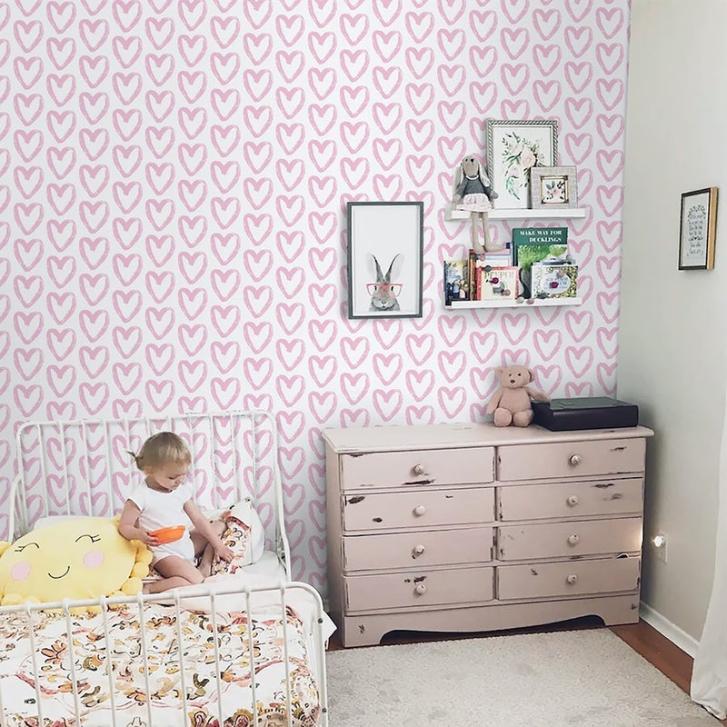 Timeet Pink Peel and Stick Wallpaper - Modern Heart Wall Decor, 17.7"x78.7", Self-Adhesive, Removable - Image 5