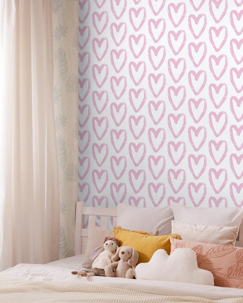 Timeet Pink Peel and Stick Wallpaper - Modern Heart Wall Decor, 17.7"x78.7", Self-Adhesive, Removable - Image 2