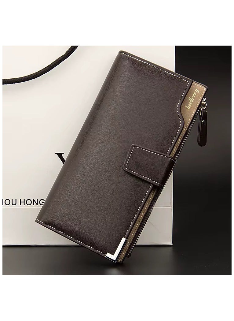 baellerry Mens Wallet Long Travel Wallet Vintage Long Bifold Wallet Zipper Card Holders Coin Purse Leather Wallet  - Image 1