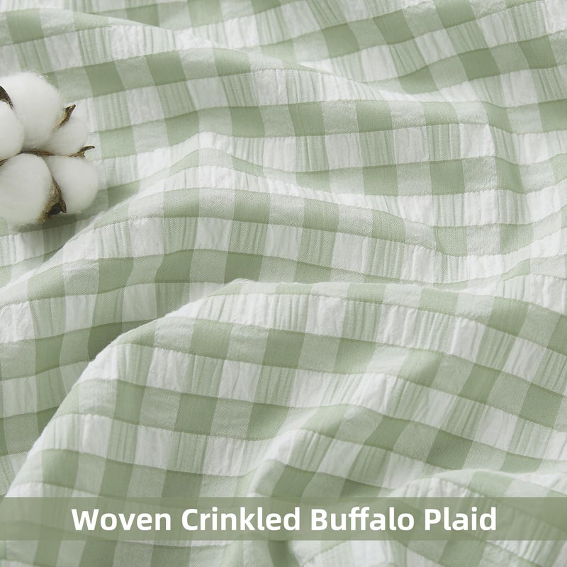 ZJDECOR Buffalo Plaid Ruffled Curtains 84 Inches Length,Rustic Not-See-Through Sheer Curtains,Shabby Chic Window Treatment for Bedroom Living Room,Sage Green and White,Rod Pocket,40" Wx84 L,Pack of 2 - Image 3