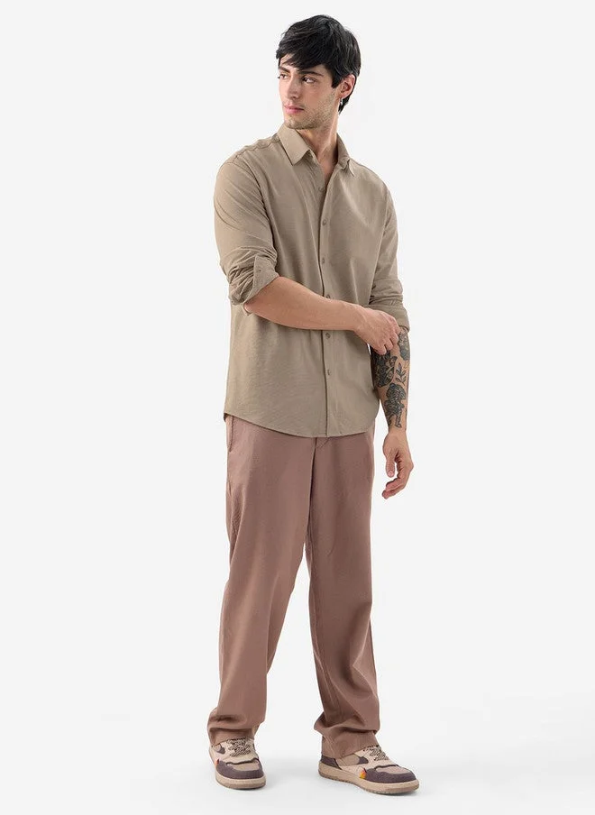 The Souled Store  The Souled Store Men Mudbrown Solid Brown Regular Fit Textured Shirt  | Best Price UAE