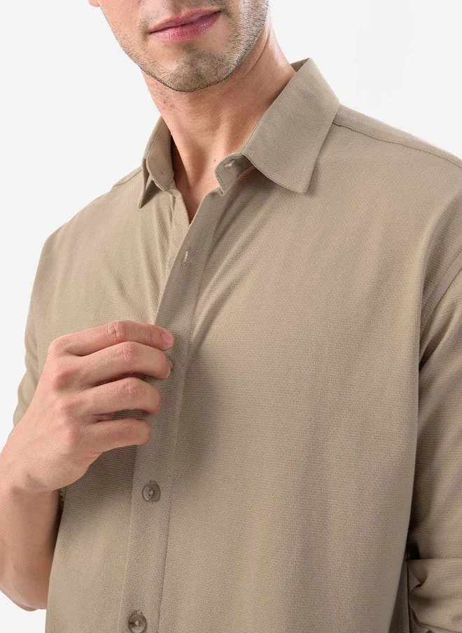 The Souled Store  The Souled Store Men Mudbrown Solid Brown Regular Fit Textured Shirt  | Best Price UAE
