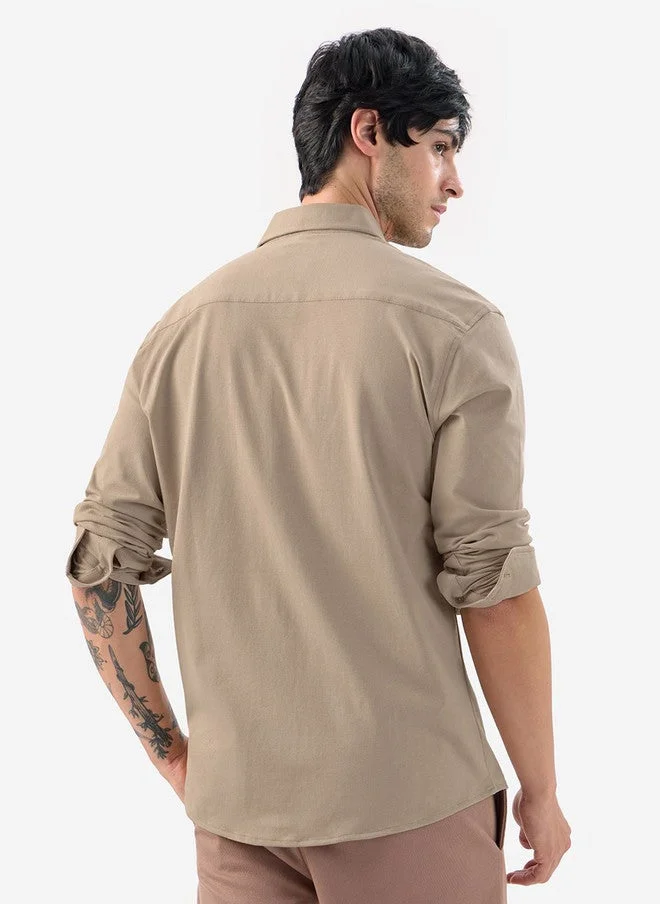 The Souled Store  The Souled Store Men Mudbrown Solid Brown Regular Fit Textured Shirt  | Best Price UAE