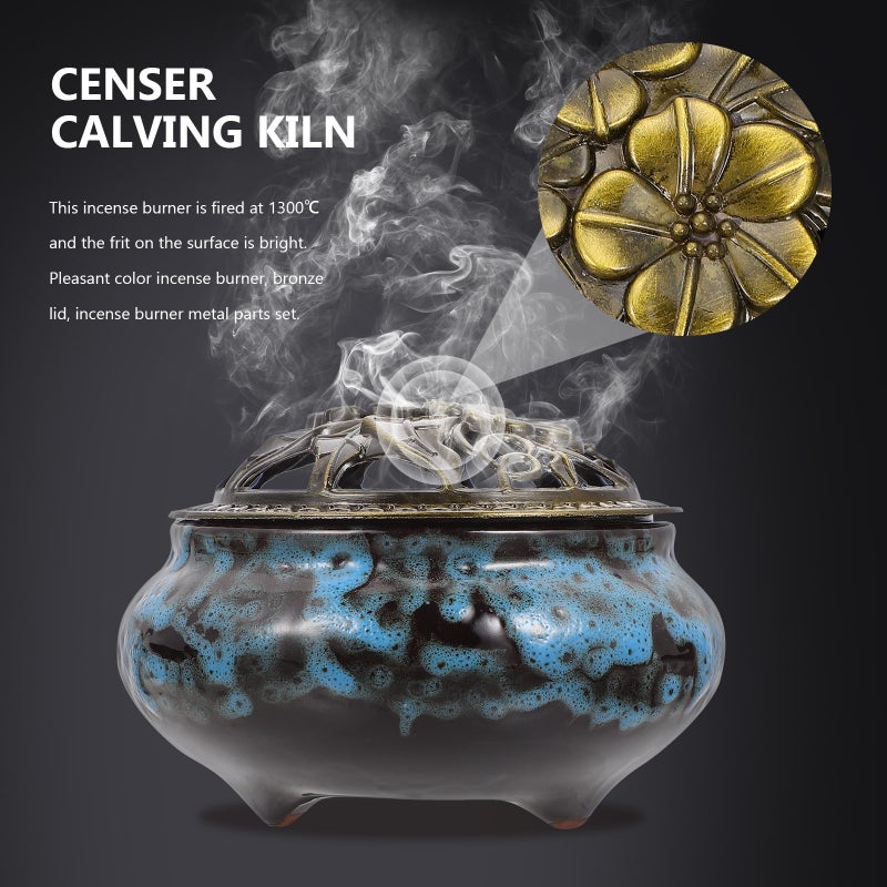 1Pc Ceramic Incense Burner Relief Crafted Censer Holder Desktop Decor for Home - Image 1