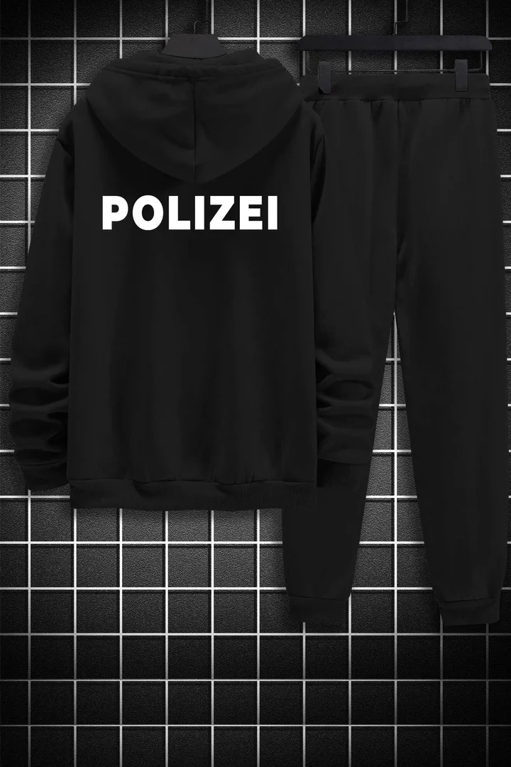 ONLYTRENDWEAR Unisex Polizei Back Printed Tracksuit Set S.m. Black