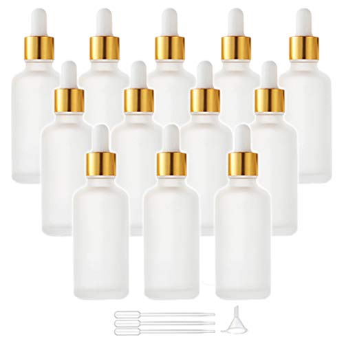 Wresty 12 Pack Set Glass Dropper Bottles With Golden Caps Frosted Vials Essential Oil Sample Bottles With Glass Eye Dropper Free Dropper&Funnel (50ml/1.7oz) - Image 1