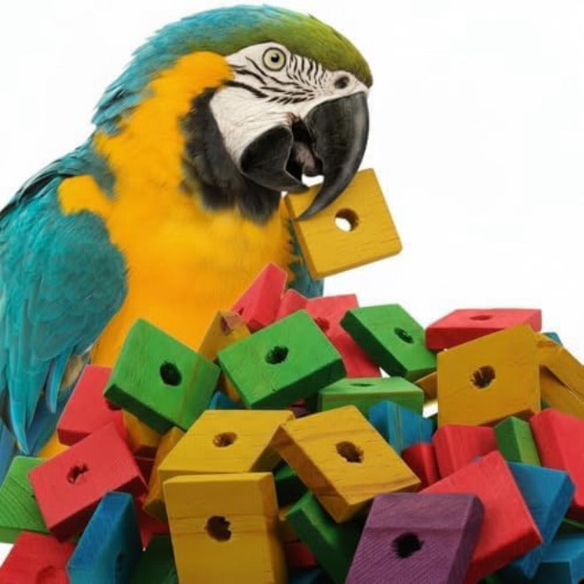 SUPVOX 100 Pcs Wooden Bird Chewing Blocks: Bird Toys for Parrots,Parrot Toys for DIY Shredding Large Bird (Mixed Color) - Image 1