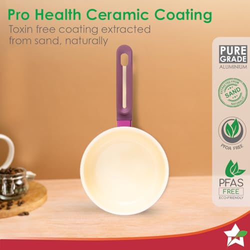 Wonderchef Bellagio Sauce Pan | 16 cm | 1.4 L | Non-Stick Ceramic Coating | Non-Toxic | Pure Aluminium | PFAS and PFOA Free | 3mm Thickness | Two-Tone Soft-Touch Handle & Knob | 2 Years Warranty - Image 3