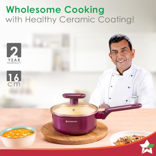 Wonderchef Bellagio Sauce Pan | 16 cm | 1.4 L | Non-Stick Ceramic Coating | Non-Toxic | Pure Aluminium | PFAS and PFOA Free | 3mm Thickness | Two-Tone Soft-Touch Handle & Knob | 2 Years Warranty - Image 2