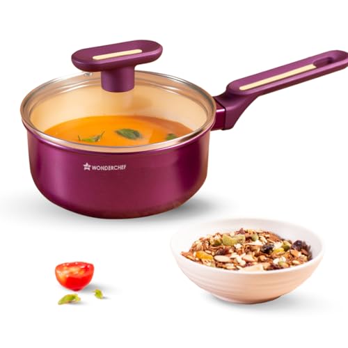 Wonderchef Bellagio Sauce Pan | 16 cm | 1.4 L | Non-Stick Ceramic Coating | Non-Toxic | Pure Aluminium | PFAS and PFOA Free | 3mm Thickness | Two-Tone Soft-Touch Handle & Knob | 2 Years Warranty - Image 1