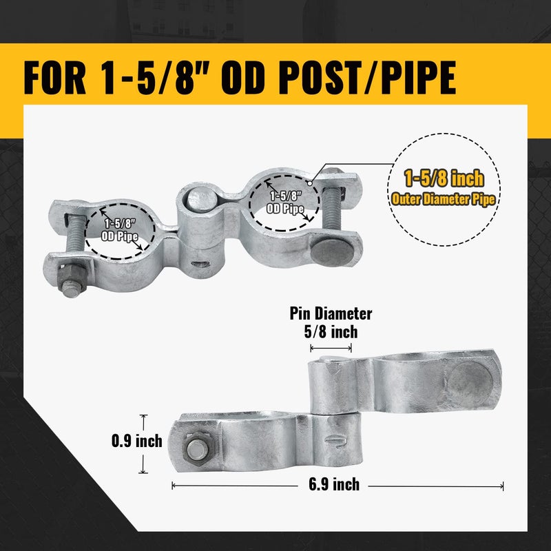 VIVIDA Chain Link Fence Gate Hinge Kit, VIVIDA 1-5/8"" Gate Hinge Include Female Gate Hinge(2 PCS), Male Gate Hinge(2 PCS), Chain Link Fence Gate Hinge, Galvanized Gate Hinge, Chain Link Fence Parts - Image 2
