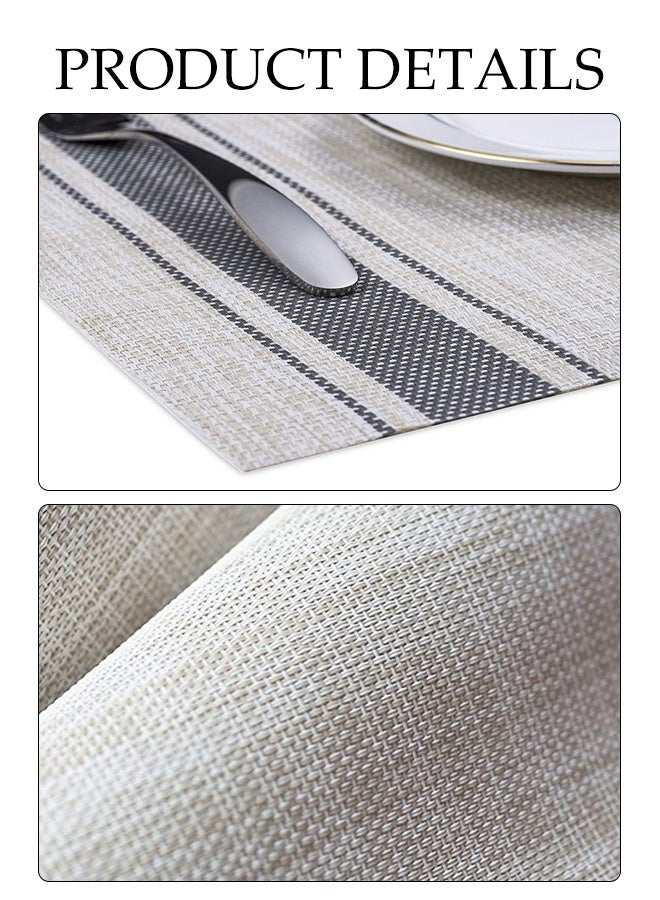 DUNISO 6 Pcs Placemat，Western Style Mats, Table Mats, Bowl Mats and Plate Mats，Linen Stripe，Anti Slip, Oil Resistant, and Heat-insulating，Gray Grid Pattern - Image 3