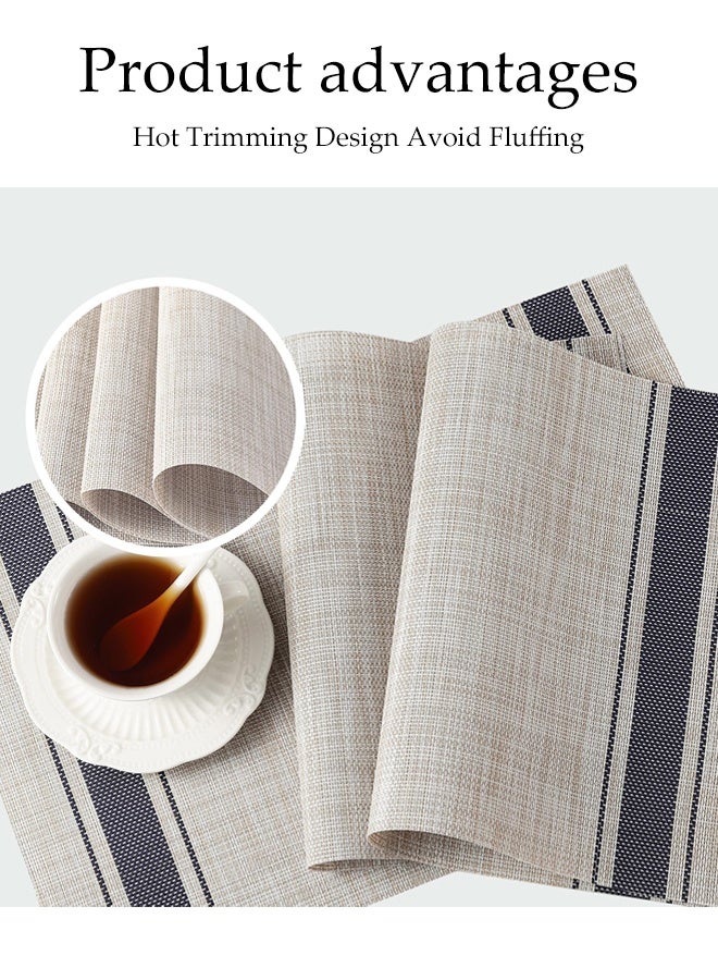 DUNISO 6 Pcs Placemat，Western Style Mats, Table Mats, Bowl Mats and Plate Mats，Linen Stripe，Anti Slip, Oil Resistant, and Heat-insulating，Gray Grid Pattern - Image 5